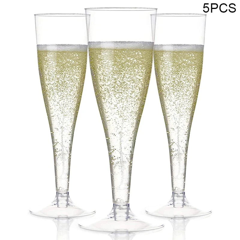 使い捨ての透明なプラスチック製のシャンパンカップ,フルート,カップ,結婚式,誕生日,飲み物,ドリンク,赤ワイン,アイスクリームカップ,5個