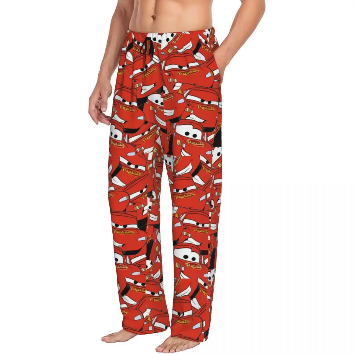 Custom Print Men's Lightning McQueen Collage Pajama Pants Happy Sleepwear Sleep Lounge Bottoms with Pockets