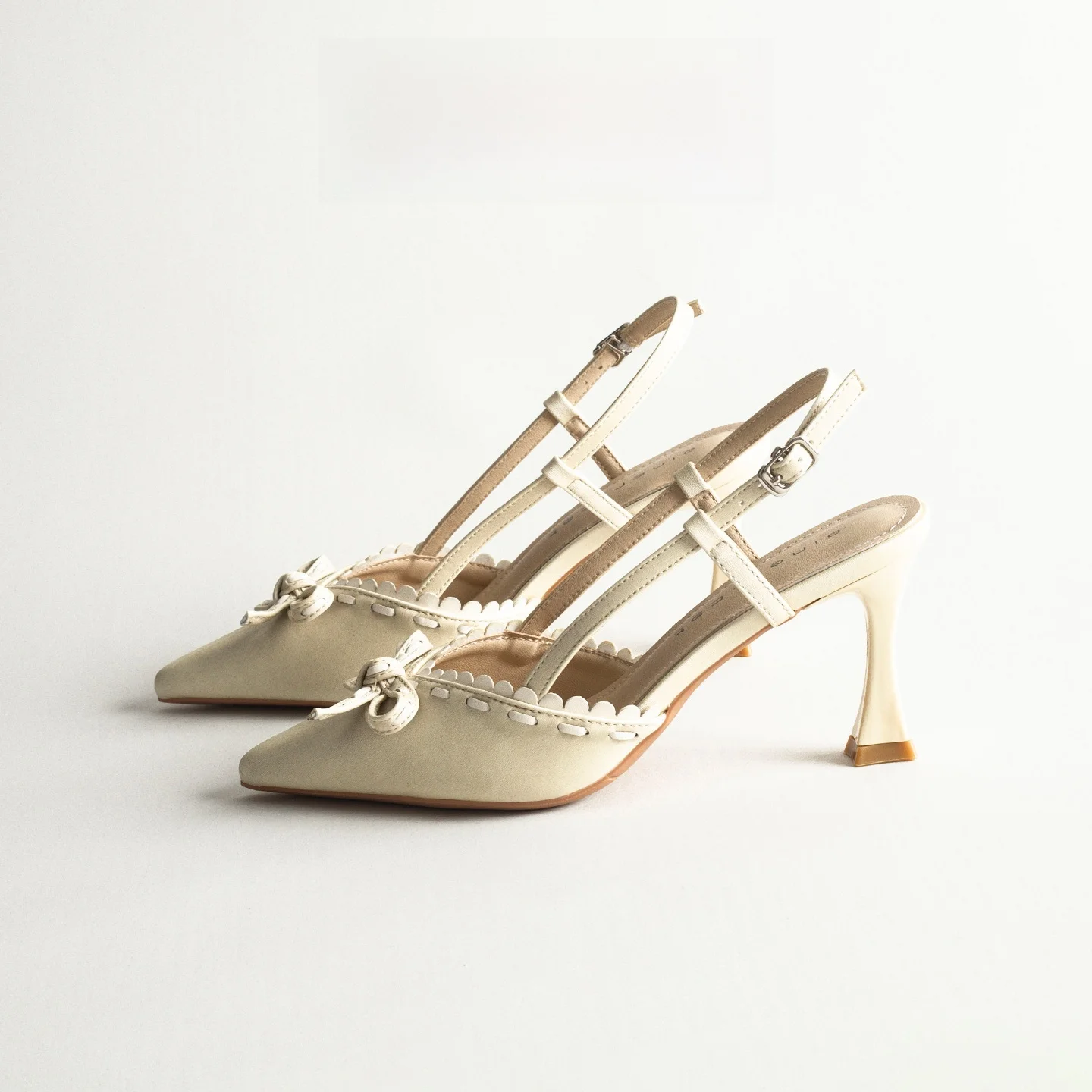 

Knot Head Cover Sandals Women's Versatile Thin Heel Elegantly Match Skirts Pointed Toe Buckle Back Empty High Heel ...