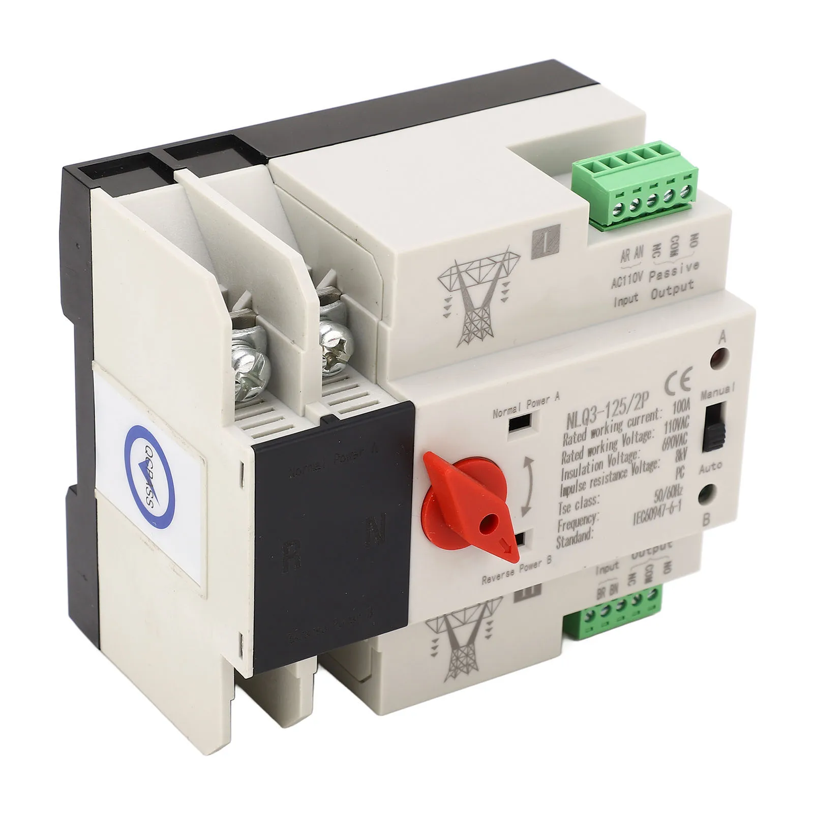AC110V 100A 2P Automatic Transfer Switch 35mm Rail Mounting 2P ATS Generator Transfer Changeover Switch