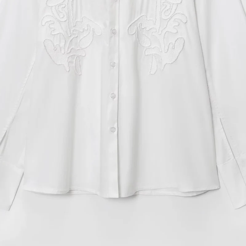 HXAO Woman 2025 Oversized Embroidered Shirt Spring Summer White Black Shirts & Blouses Large Size Long Sleeve Shirts Chic Blouse