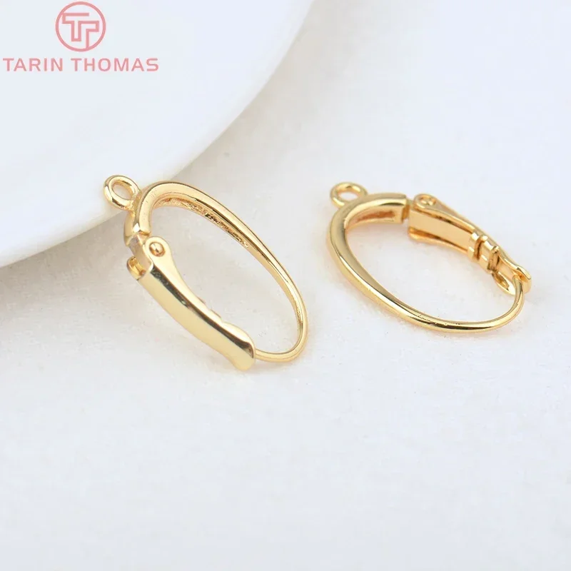 (2219)6PCS 12x20MM 24K Gold Color Brass Oval Earrings Clip Earring Hoop High Quality Jewelry Making Findings Accessories