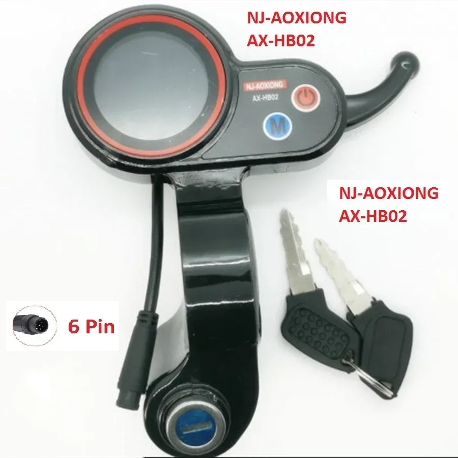 

6 Pin Display Dashboard NJ-AOXIONG AX-HB02 Throttle Mileage Meter with Key Switch Lock Speed Adjustable Accelerator
