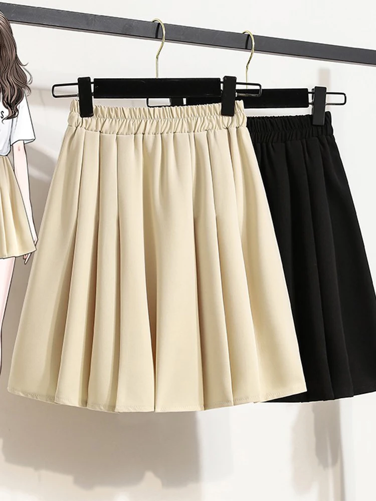 

Новая летняя плиссированная юбка А-силуэта с высокой талией в корейском стиле для полных женщин, скрывающая недостатки фигуры