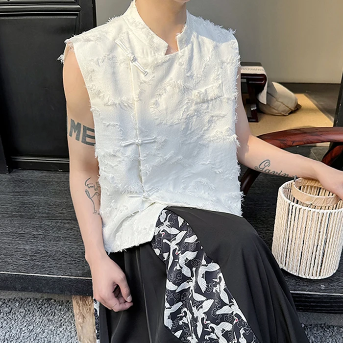 

New Chinese Sle ex Svel Vest with Fringe And Button Detailing Spring Faion Casual Wear Polyester Blend Material