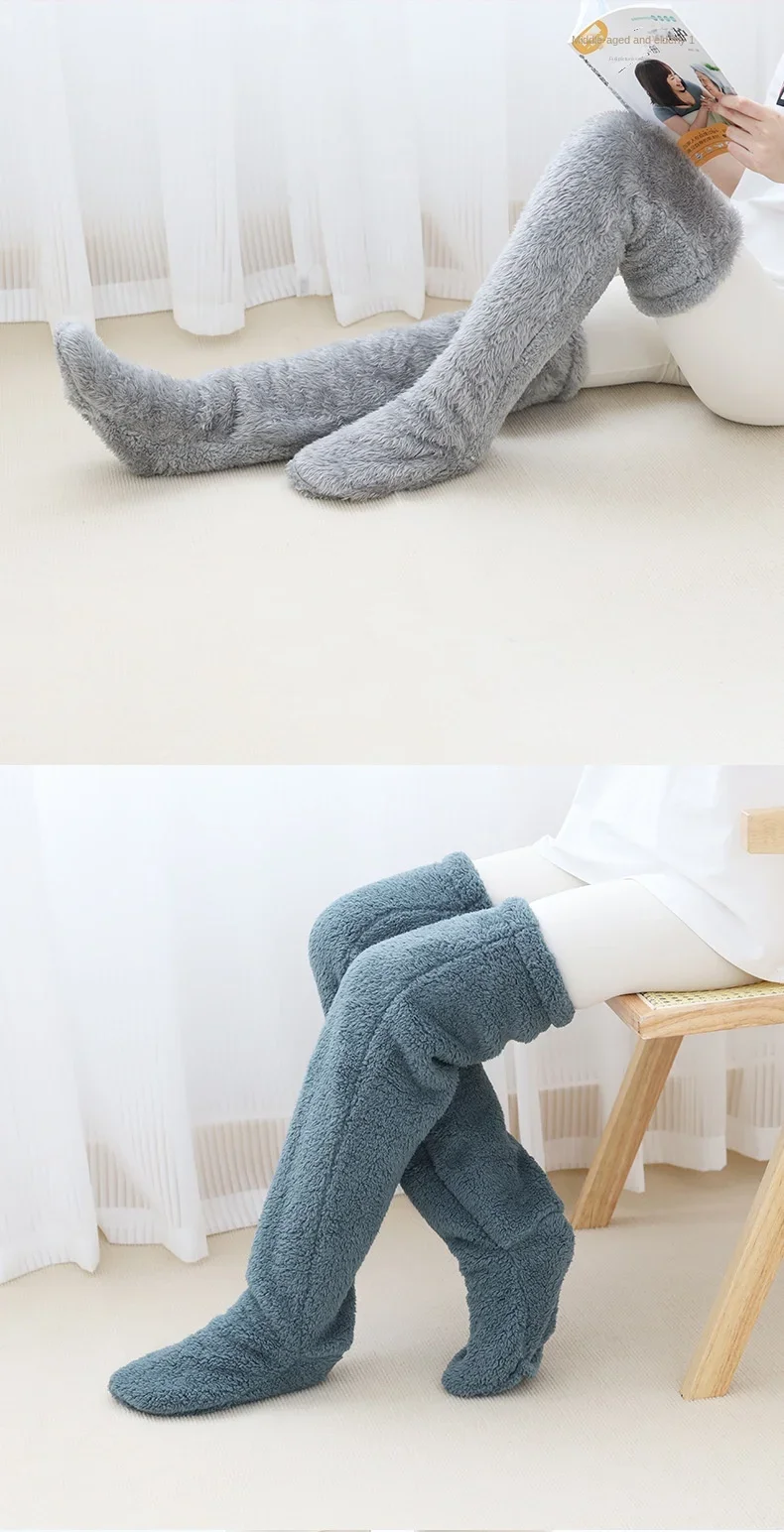 Heiße flauschige Oberschenkelstrümpfe für schwangere Frauen, ältere Beine, kuschelnde lange Pfoten, flauschige Leggings über Knieschuhe, haarige Strümpfe – Detail 14