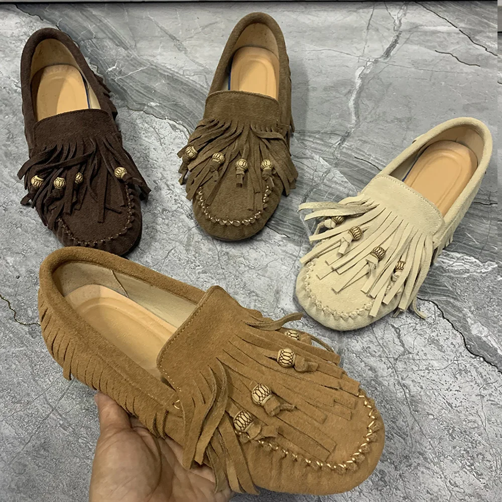 Women Flat Shoes Plus Size Casual Female Mullers Leather Women Loafers Fashion Tassels Designer Women Shoes