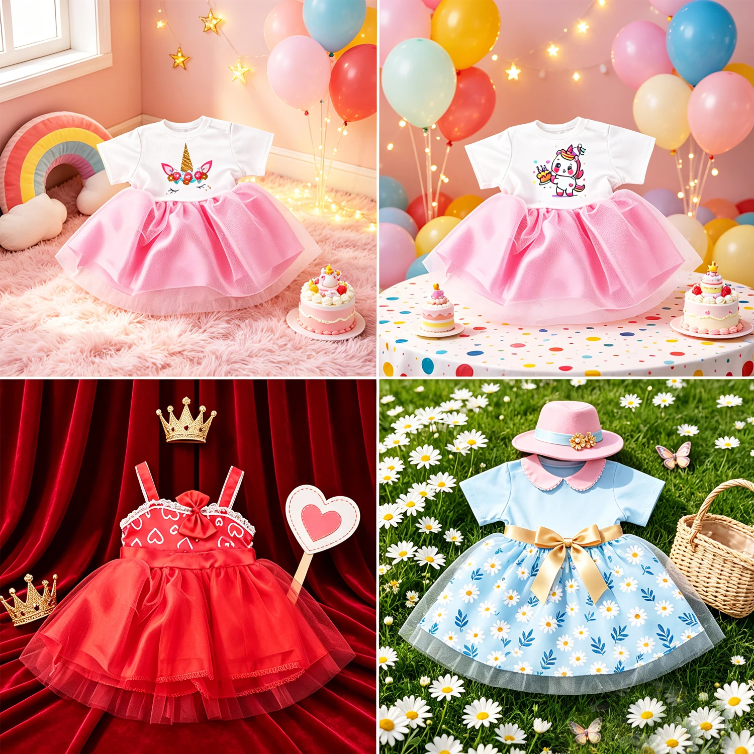 Cute Daisy Print 18 Inch American Doll Dress with Sun Hat Light Blue Summer Outfit for 43cm Baby Newborn Girl Dolls Picnic Play