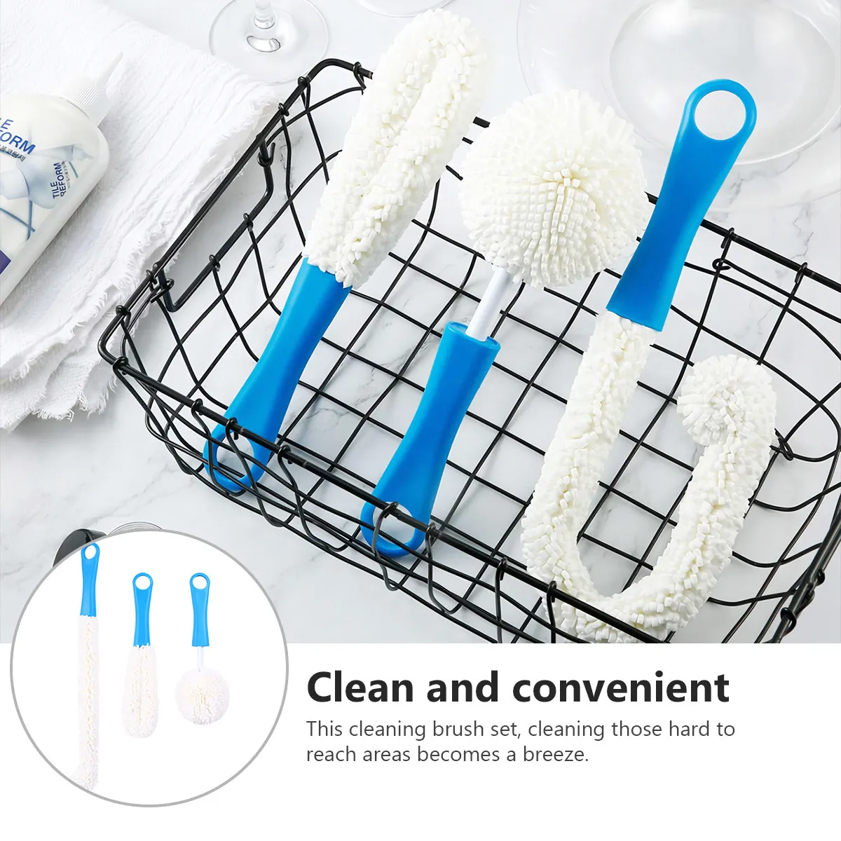 3Pcs Wine Bottle Cleaning Brush Set Flexible Sponge Brush for Decanter Goblet Coffee Pot Bottle Hard to Reach Areas Household