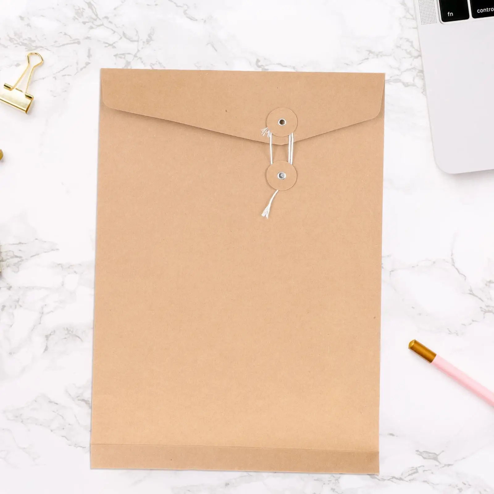 10pcs Kraft Document Folder Bag A4 Document Envelope File Folder String Closure ganizer Home Office School Business Use