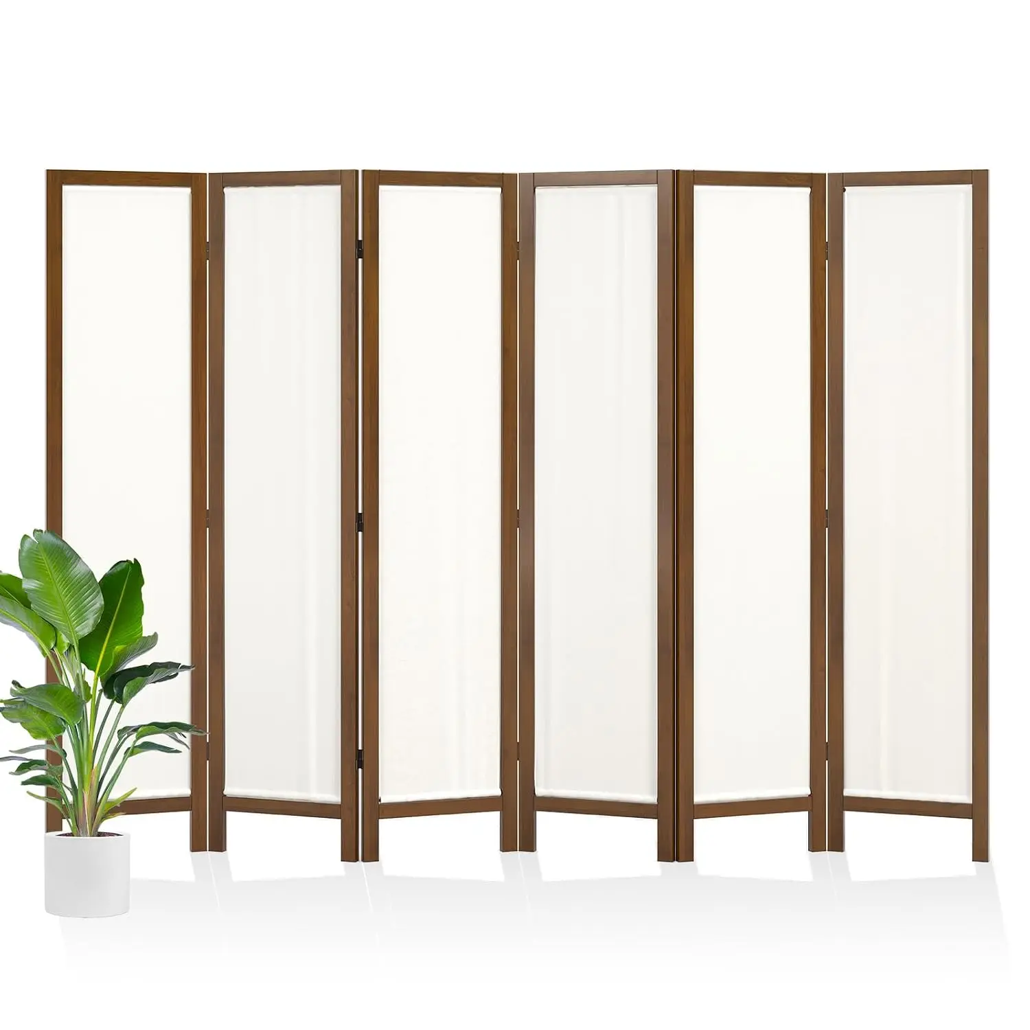 Linen Room Divider Privacy Screen Foldable Wood Frame Partition with Removable Fabric Curtain Panel Zero Assembly Home Office St