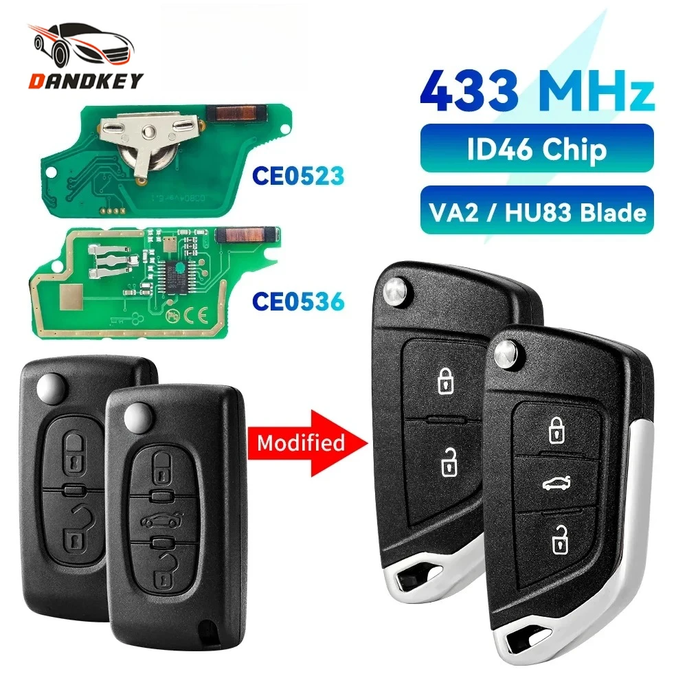 

Dandkey 433/434MHz ASK/FSK Remote Car Key For Peugeot 107 207 307 307S 308 407 607 For Citroen C4 C5 C6 CE0536 CE0523 VA2/HU83