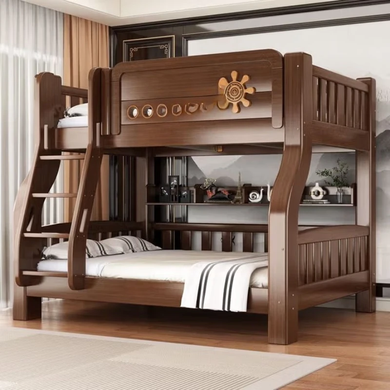 

Solid wood bed, double modern minimalist style, large and small apartment master bedroom household ladder cabinet