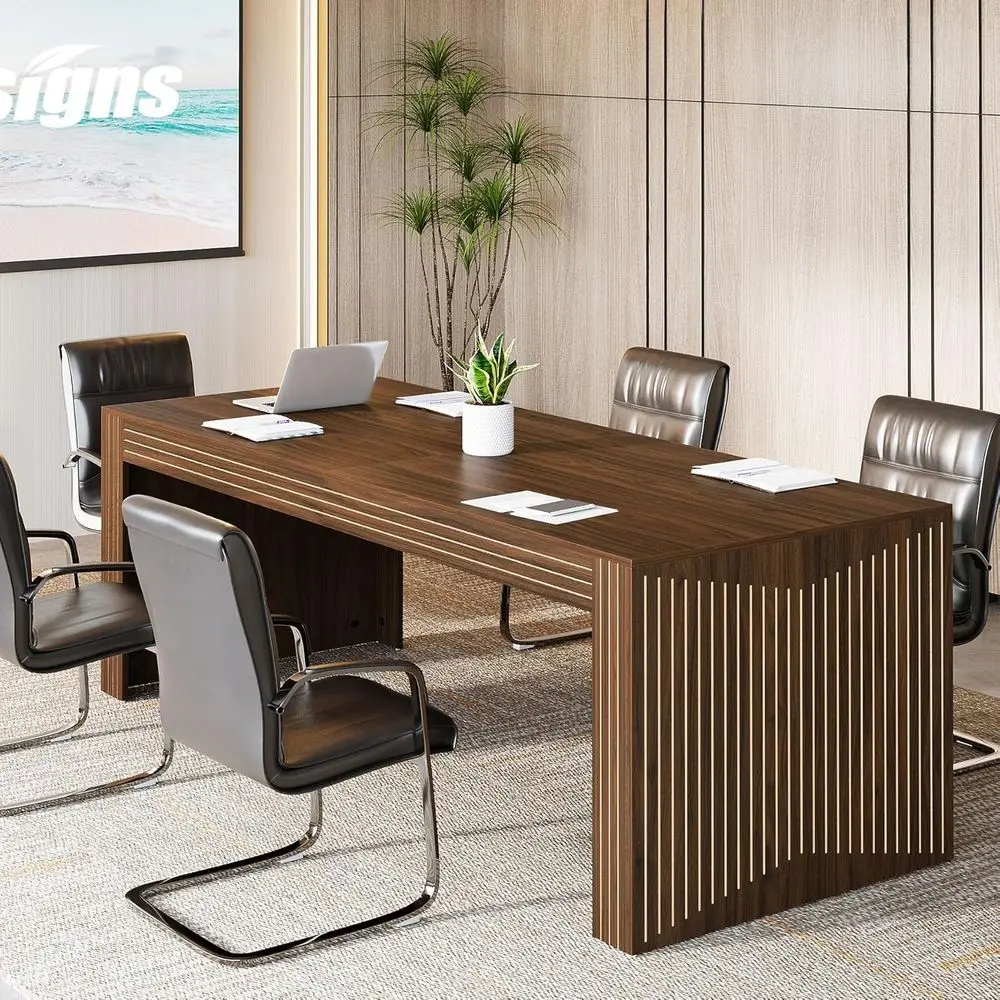 

6.5ft Large Conference Table, 78.74in L x 27.5in W x 29.6in H, Ideal for Meeting Rooms, Walnut Brown Finish