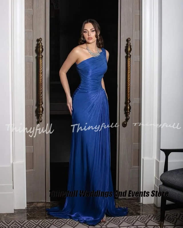 Thinyfull Mermaid Arab Glitter Prom Dresses One Shoulder Sleeveless Evening Party Gown Dubai Dress robes de soirée Customized image 2