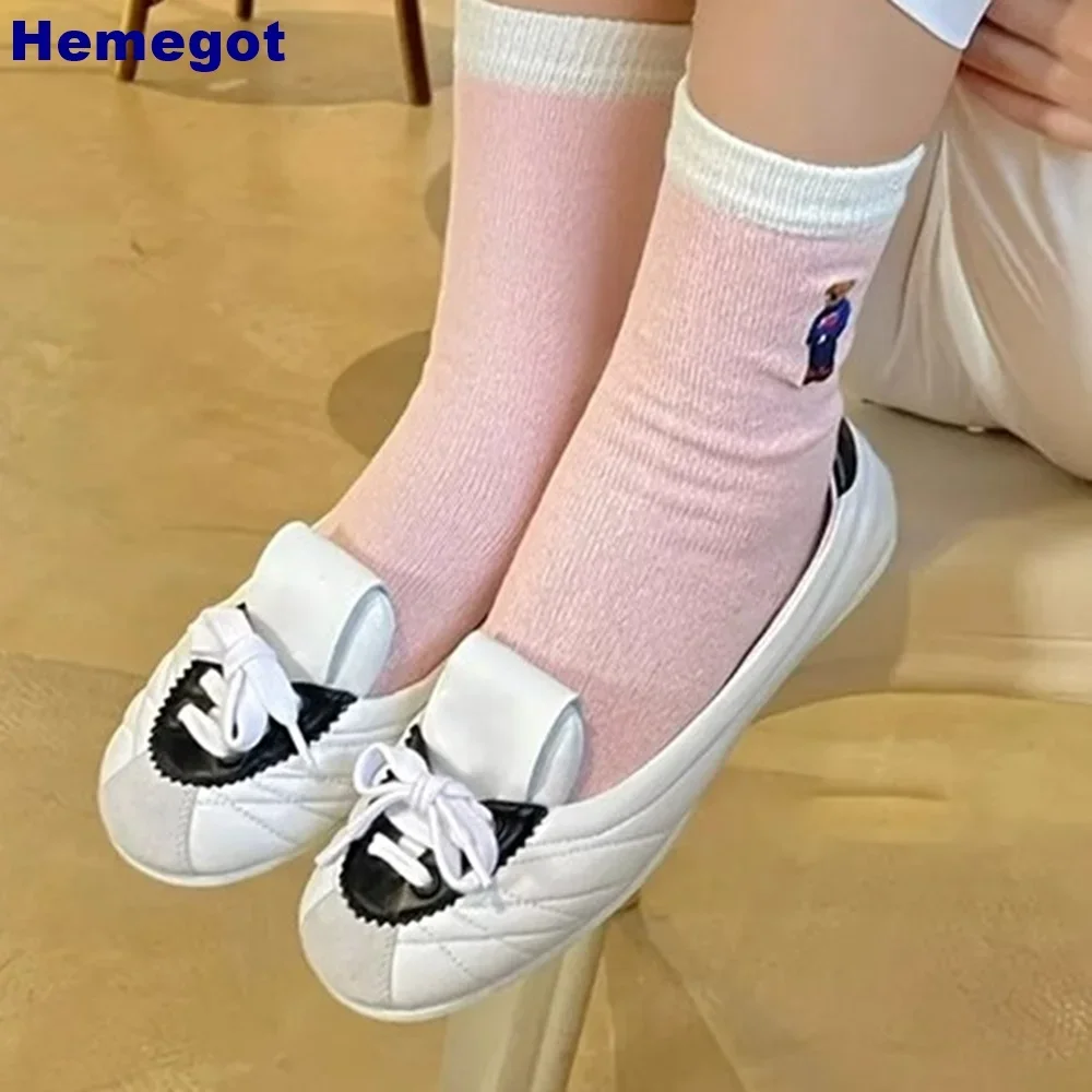 Genuine Leather Bow Round Mary Janes 2024 Mixed Color Fashion Ladies Slip On Pump Summer New Sports Casual Flat Ballet Shoes