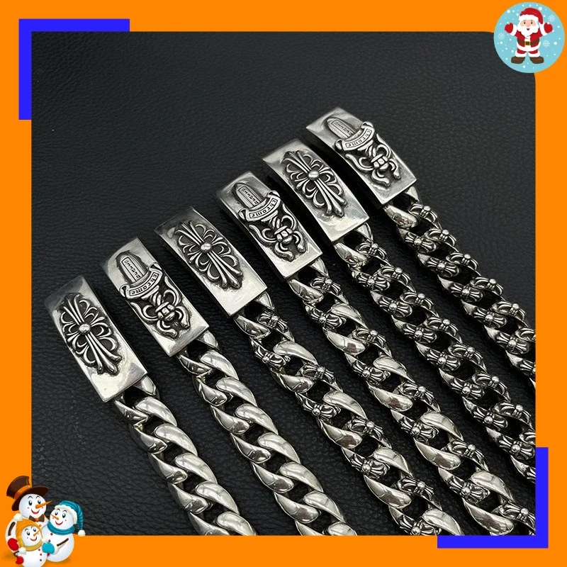 Vintage Long Cross Flower Bracelet Smooth Flower Chain Cuban Chain Sword Classic Men's Domineering