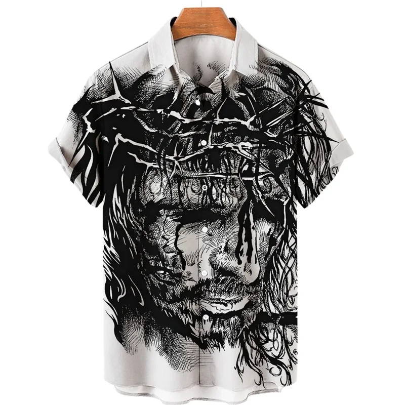 

3D Print God Jesus Mary Hawaiian Shirts For Men Casual Short Sleeve Oversived Tee Shirt Top Clothes Men Button Up Shirts Blouses