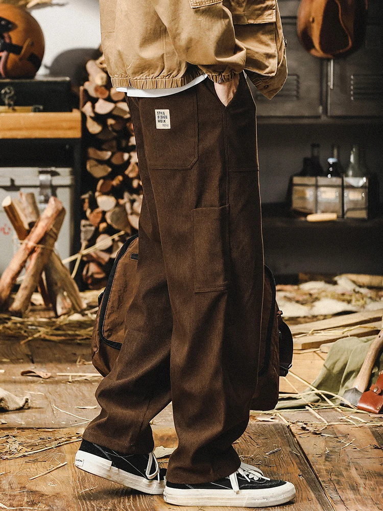 

Мужские брюки из хлопкового фланеля в американском ретро-стиле, свободного кроя, прямые штанины, весенняя новинка, комфортные повседневные брюки для мужчин