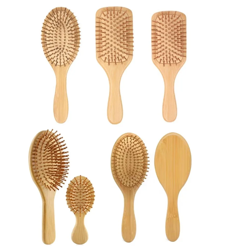 Peine de bambú de madera natural para masaje capilar, cepillo con cojín de aire para desenredar el cabello antiestático, para cabello grueso, fino y rizado