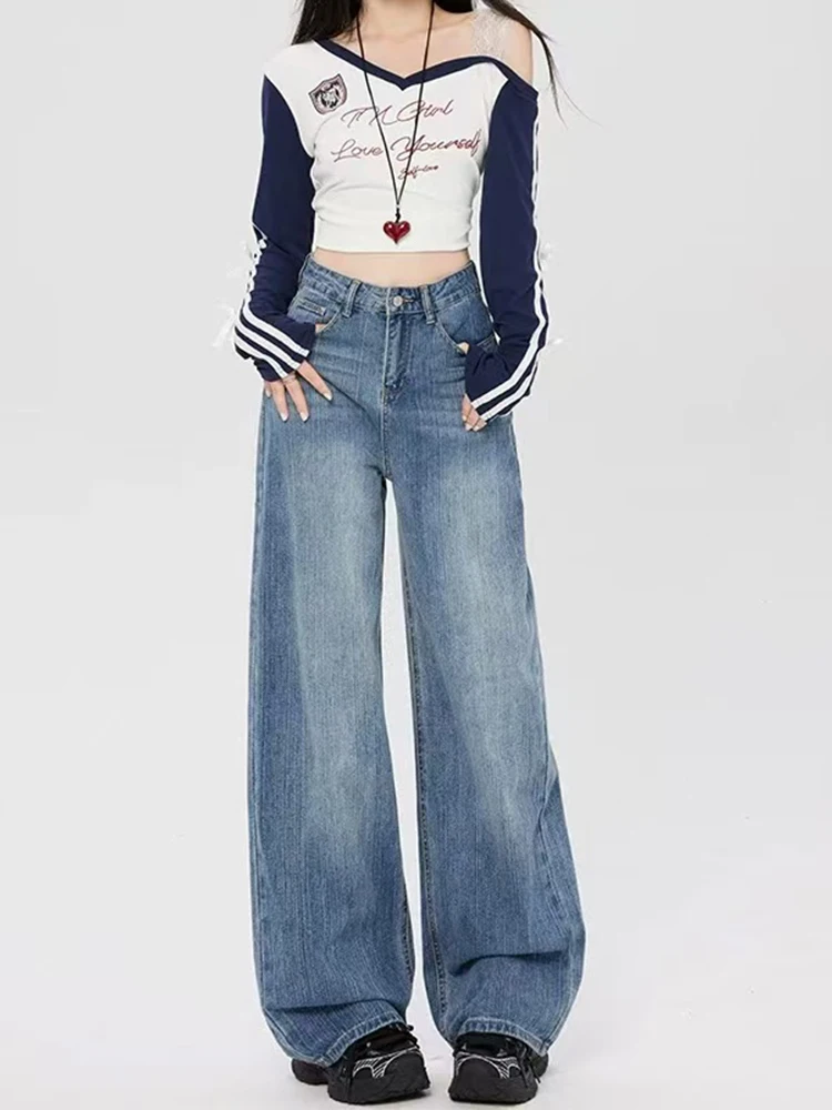 Women's Baggy Jean Wide Fit American Retro Classical High Street High Waist Y2k Japanese 2000s Denim Pants Cowboy Long Trousers