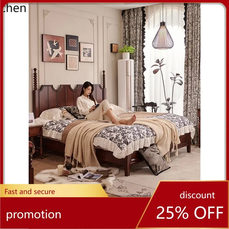 

ZML Solid Wood Bed Retro Bed Double Wedding Master Bedroom High-End Elegant Vintage Style Bed