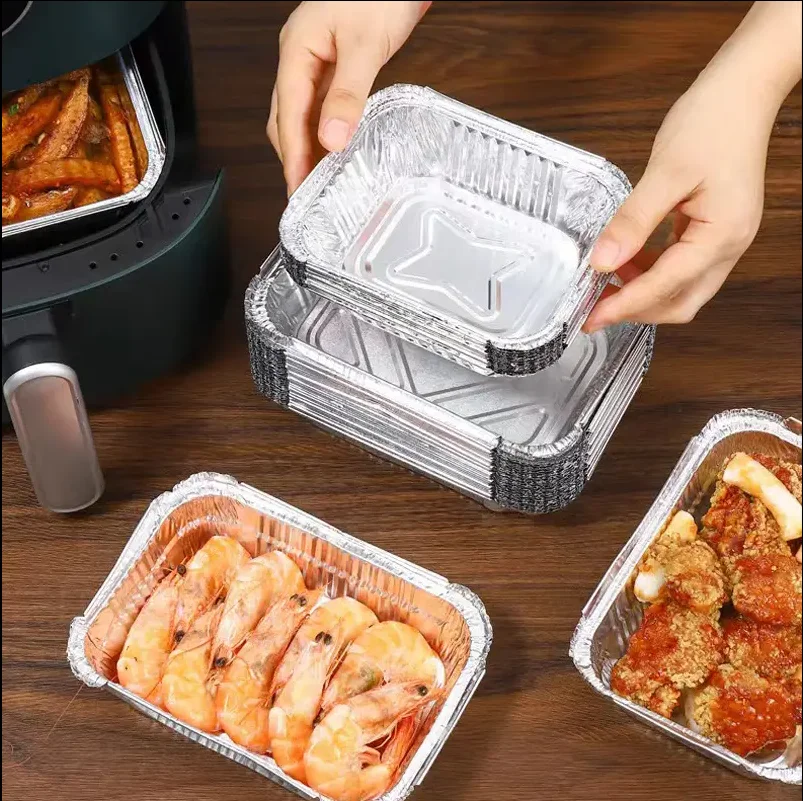 25/50Pcs Rectangular Tinfoil Tray BBQ Special Thickened Bowl Takeaway Commercial Baking Disposable Aluminum Foil Packaging Box