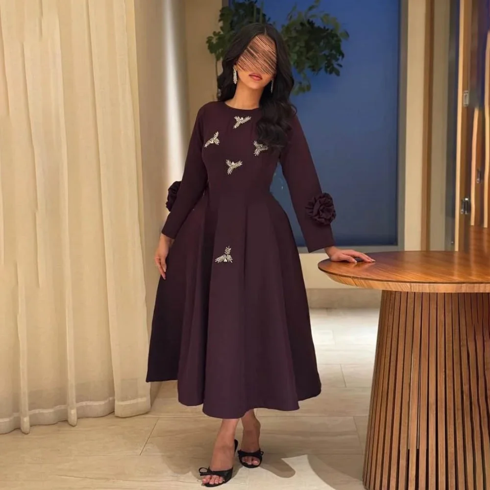 

Mermaid Flower Applique Evening Dress Charming Customized Exquisite O-neck Prom Dress Long Sleeve Party Gown вечернее плать