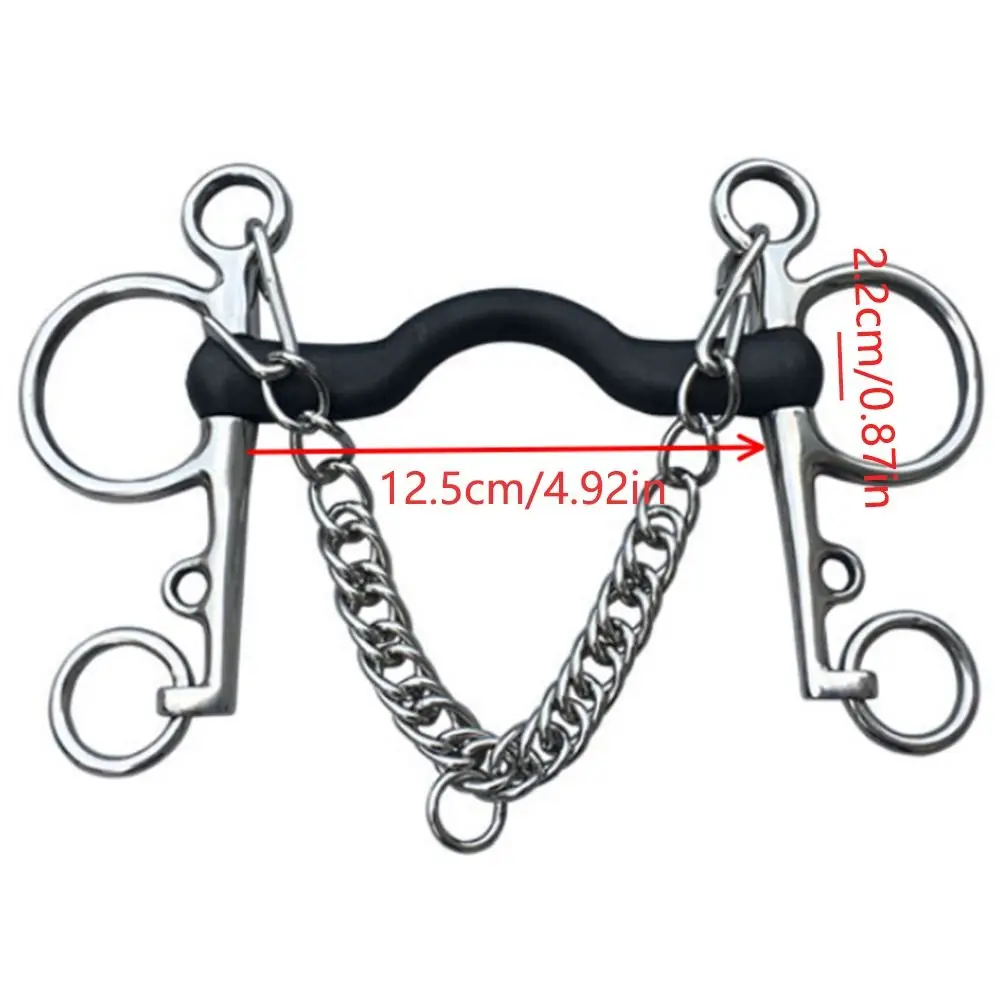 Durable Horse Bit Stainless Steel Wrapped Black Rubber Horse Snaffle Bit Rust-proof Hooks Chain Low Port Mouth Bit Training