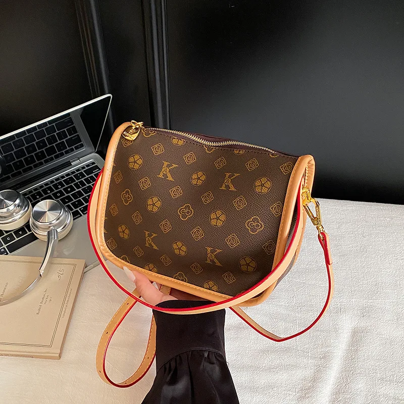 Premium small bag women's printed retro small square bag commuting large capacity versatile shoulder messenger bag
