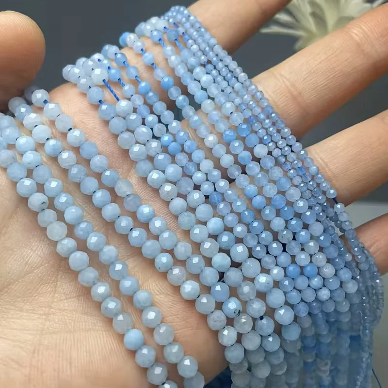 Wholesale Faceted Natural Stone Beads Aquamarine Amazonite Opal Garnet Loose Spacer Beads For Jewelry Making Bracelet  2 3 4mm