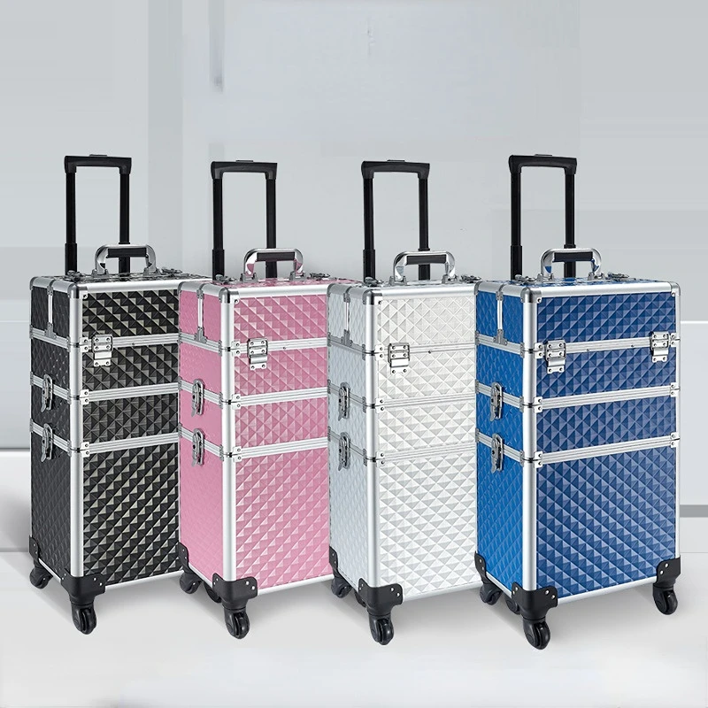 Borsa per bagagli con rotelle custodia per trucco multifunzionale per salone di bellezza Trolley multistrato valigia da viaggio Trolley da donna di grande capacità