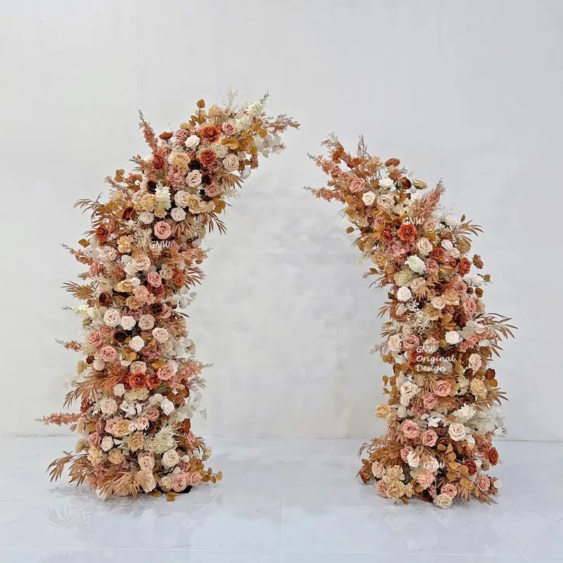 

Luxury Wedding Bright Orange Backdrop Artificial Flowers Frame Decoration Blossom Arch High-quality Backdrop Design