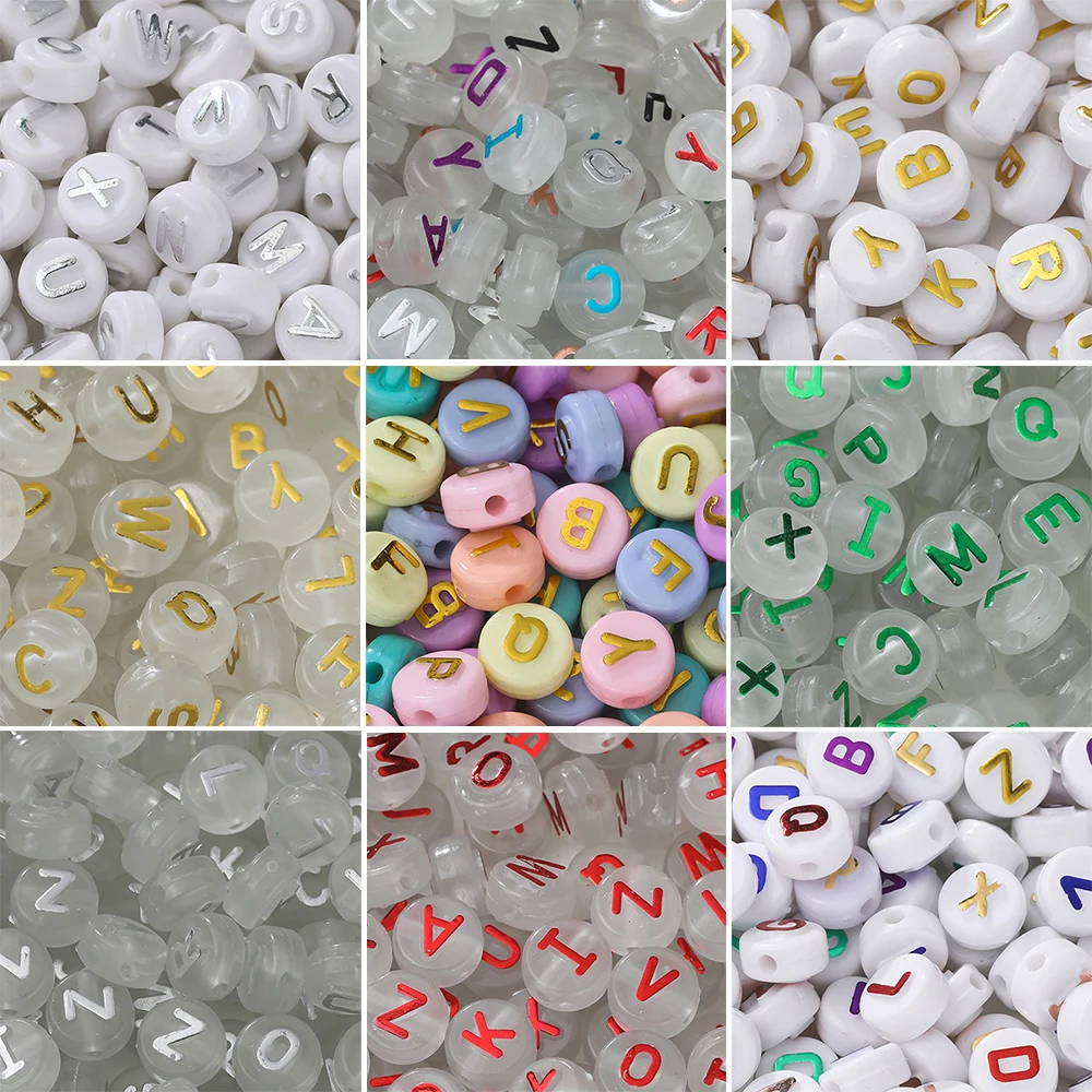 

30pcs 6*10mm Mixed Acrylic Letter Beads Round Spacer Loose Beads for DIY Necklace Bracelet Earring Jewelry Making Accessories