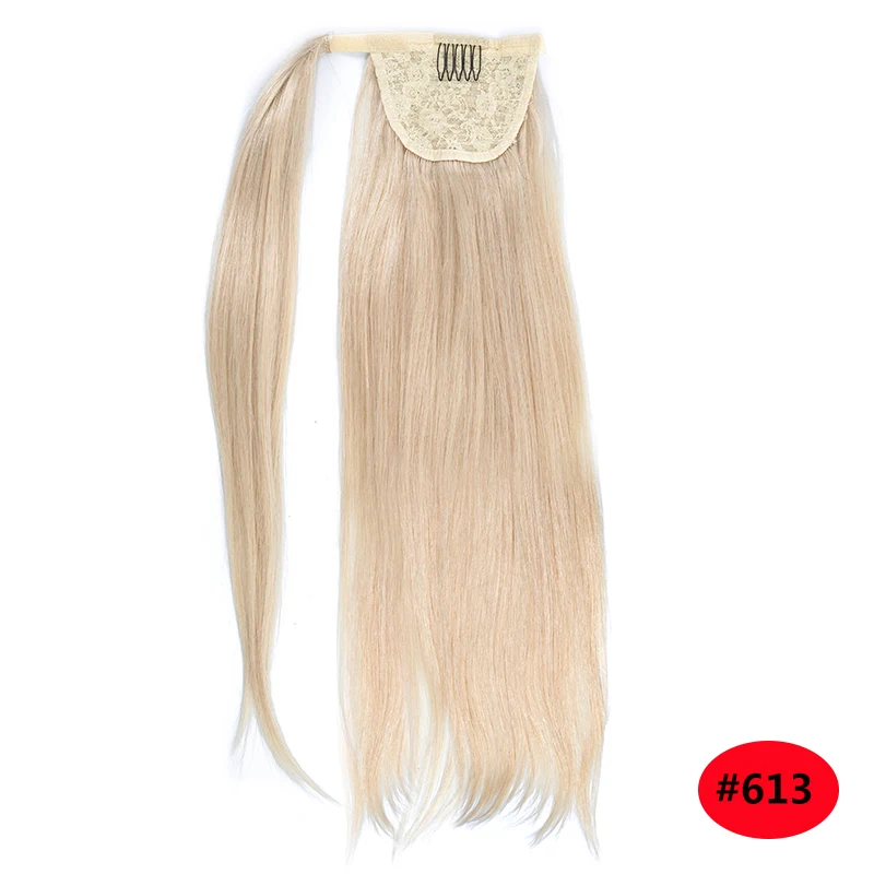 Straight Clip In Ponytails Human Hair Wrap Around Horsetail Natural Remy Human Hair Drawstring Ponytail Extensions Light Color