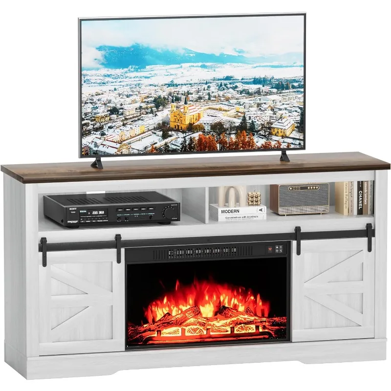 

Electric Fireplace TV Stand for TVs up to 65", Entertainment Center with 26” Fireplace Console Table with Sliding Barn Door