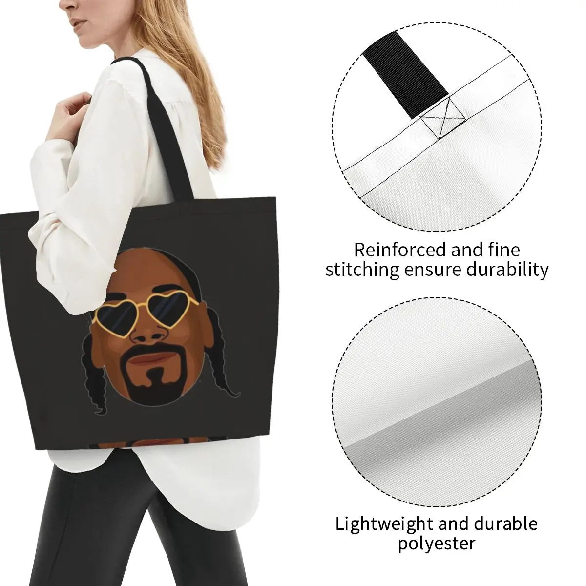 Snoop Dogg Shopping Tote Bag Canvas Large Capacity Shoulder Bags Shopper Grocery Handbag for Women