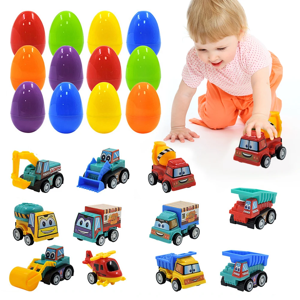 

12Pcs Prefilled Easter Eggs Easter Egg Fillers with Vehicles Inside Easter Basket Stuffers Filled Easter Egg Gift for Boys Girls