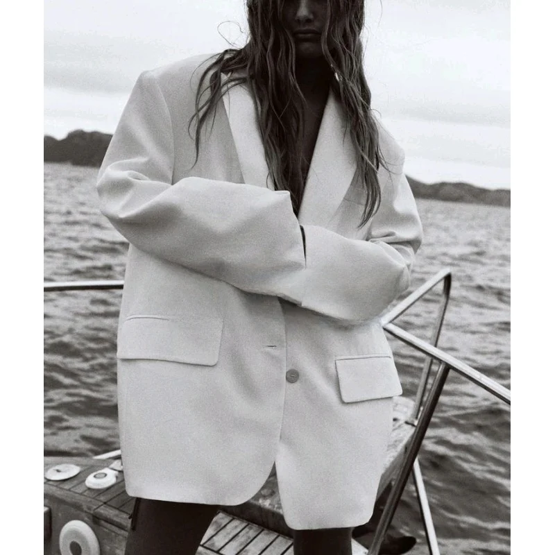 

Loose oulder Long Sve V-Ne Trendy New Arrival Summer Suit Jaet Women's Premium Faion Outerwear Single Button Closure