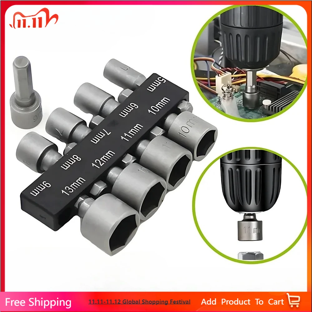 

5-13mm Hex Socket Screw Sleeve Nozzles Nut 1/4in Hexagonal Nut Driver Drill Adapter Screwdriver Set Bits Sets Hand Tools 9Pcs