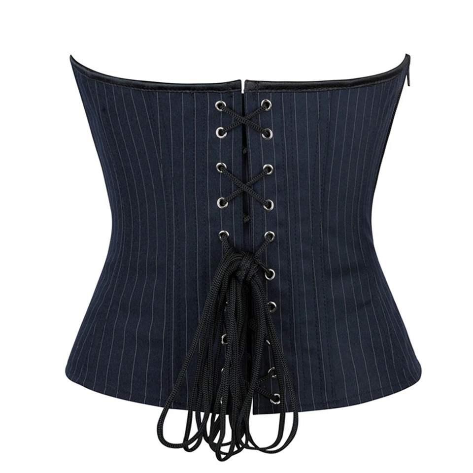 Becirzet Damen Overbust-Korsett mit Reißverschluss, gestreift, Schnür-Bustier, Taillenformer, Bauchkontrolle, Shapewear, Oberteil für Bürodamen – Detail 18