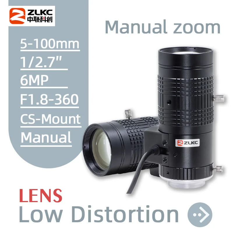 ZLKC IR Optics Lens IP Camera 6MP HD 5-100mm Zoom 1/2.7 Inch Auto Iris CS Mount CCTV Lens for Basler Surveillance Camera