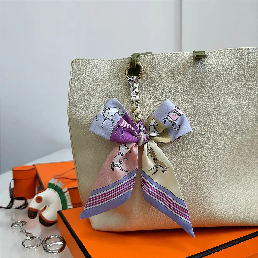New Bag Accessories Silk Scarf Pendant Fashion Bag Bowknot Silk Scarf Buckle Weave Bag Pendant Bag Charm