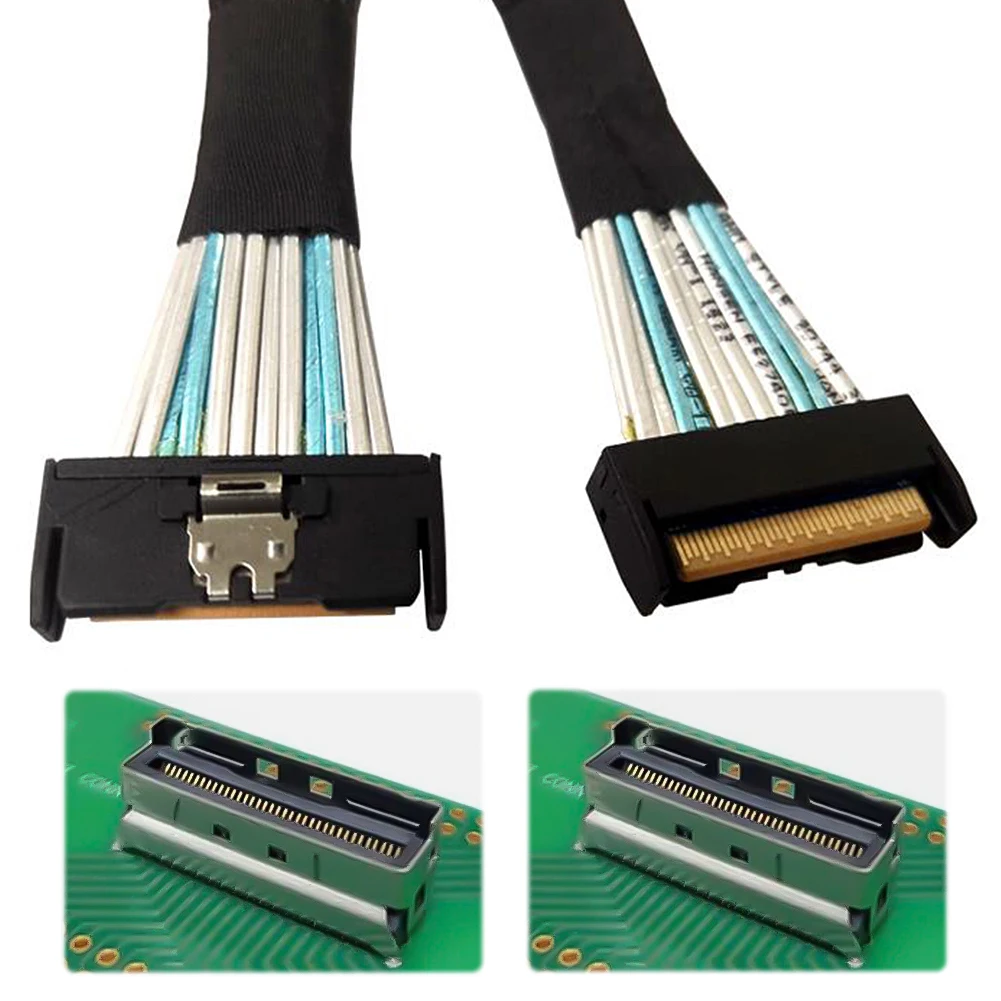 PCIE 5.0 Slim SAS MCIO 74P To MCIO 74P Cable 32Gbps Data Transfer Cord Connection Cable for Workstations Data Storage