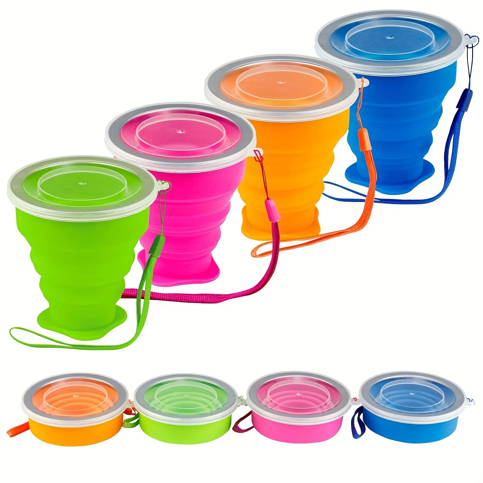 1 confezione tazza da viaggio pieghevole in Silicone tazza da campeggio portatile con coperchi Set di tazze per uso alimentare per bere all'aperto
