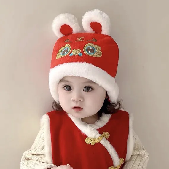 Baby New Year Hat Embroidery Chinese Style Traditional Tiger Head Winter Hat