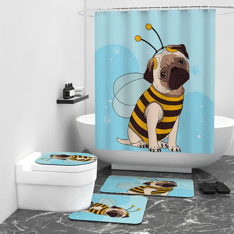 

Dog/Cat 3D Printed Bathroom Set Together Shower Curtain Rug Set Bathroom Mats Rugs Toilet Decor Mat 01