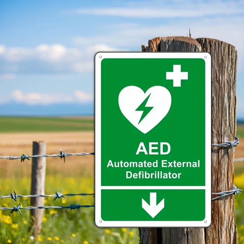 Tin Sign - AED Automated External Defibrillator Medical Direction Sign Vintage Durable Metal Plaque Wall Decor, Home Gym Public
