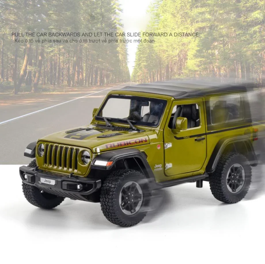 Hot 1:20 Scale Wheels Diecast Car Jeeps Wrangler Rubicon 1941 Metal Model With Light And Sound Pull Back Toy Collection For Gift
