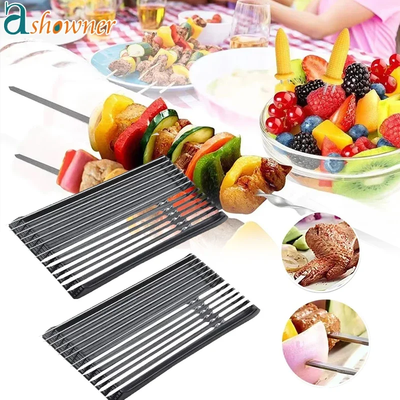 50PCS BBQ Skewers Iron Bar Reusable BBQ Skewers Kebabs Stainless Steel Edible Material Outdoor Camping Picnic Cooking Tools